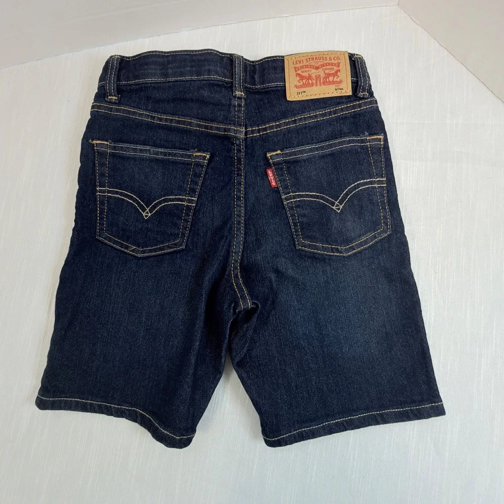 Levi's 511 Slim Fit Denim Shorts Kids Size 6/7 Dark Wash Excellent Adjustable